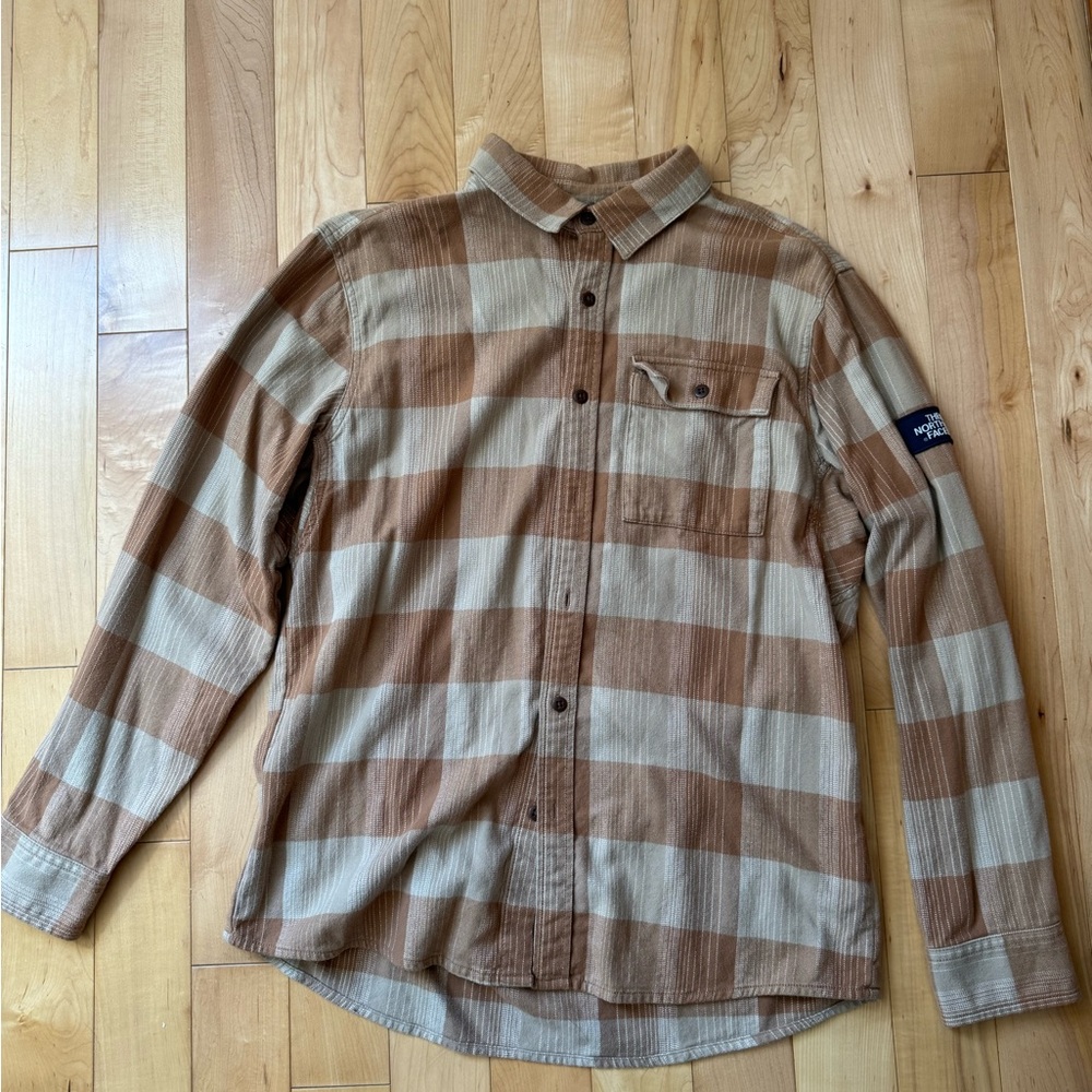 The North Face Brown and Tan Plaid Shirt